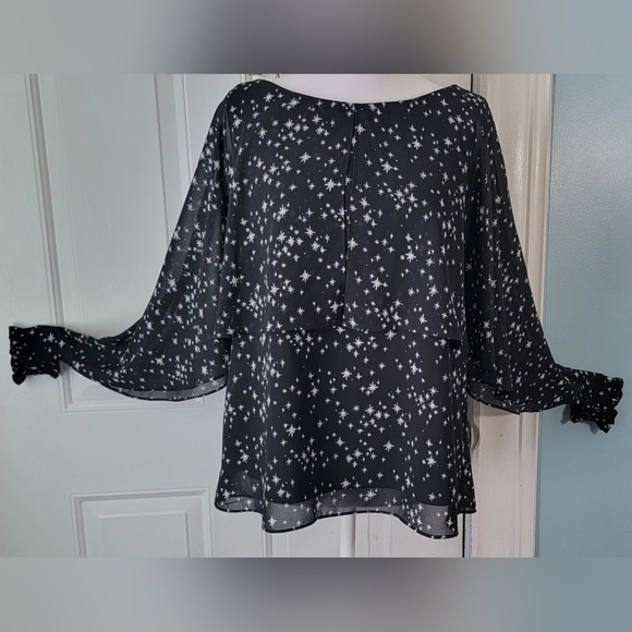Laundry by Shelli Segal Blouse Women's 8 Black & White Twinkle Star Long-sleeved - Picture 2 of 16